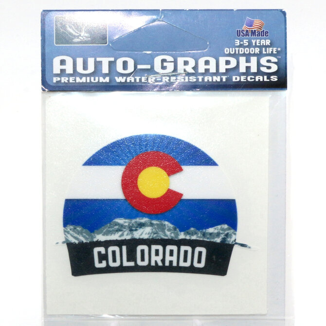 BRASS REMINDERS CO. STICKER-MINI MOUNTAINS PIKES PEAK CO FLAG ARCH