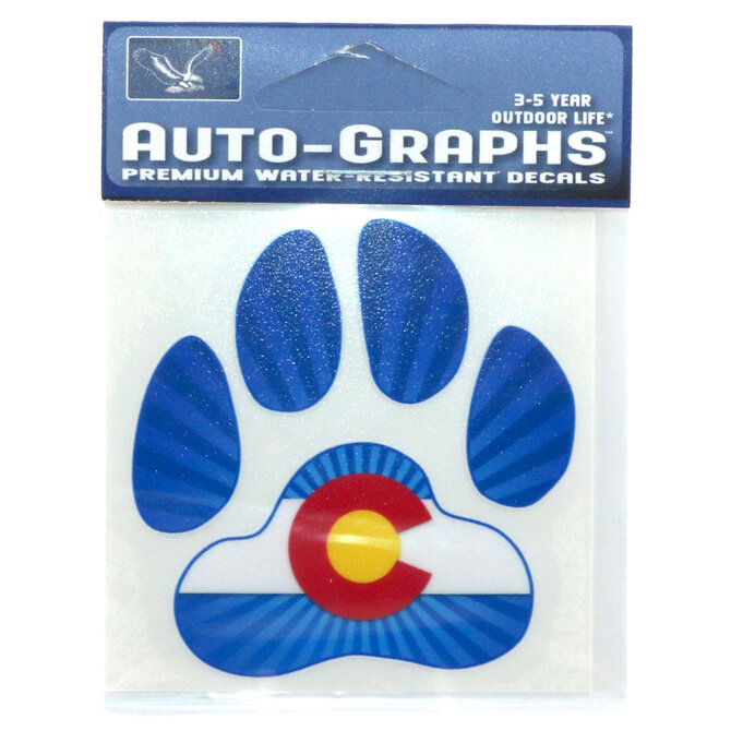 BRASS REMINDERS CO. STICKER-MINI DOG PAW COLORADO FLAG