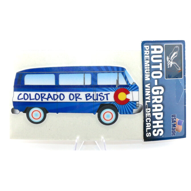 BRASS REMINDERS CO. STICKER-HIPPIE VAN COLORADO OR BUST CO FLAG