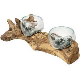 BENJAMIN INTERNATIONAL Bowls - 2 Molten Glass/Wood Base