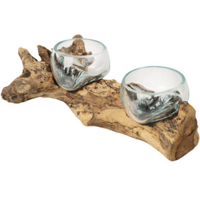 BENJAMIN INTERNATIONAL BOWLS-2 MOLTEN GLASS/WOOD BASE