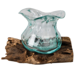 BENJAMIN INTERNATIONAL VASE-MOLTEN GLASS/WOOD BASE 7X5