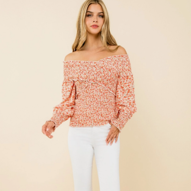THML Top - Flower Smocked Long Sleeve