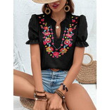 HIDDENBRAND Top - Boho Floral Embroidered Ruffle