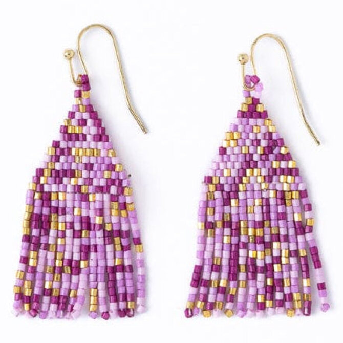 Earring - Cassie Mini Confetti Purple/Gold Short Fringe