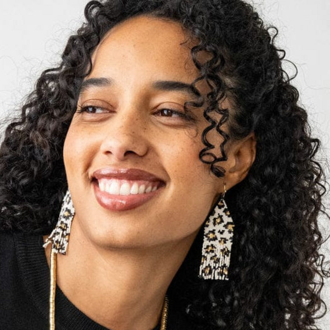 E-DELILAH CHEETAH/IVORY/BLK/GLD FRINGE