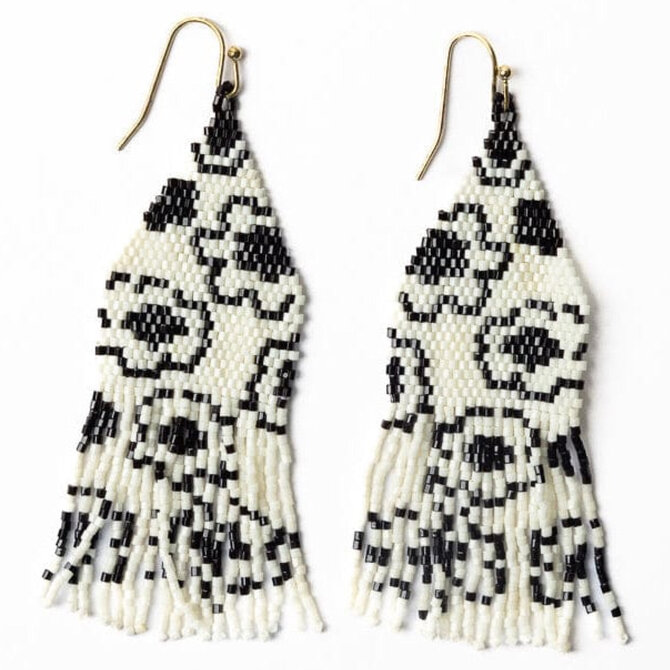 Earring - Delilah Poppies/Ivory/Black Fringe