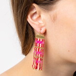 Earring - McKenzie Hot Pink/Gold Brass Bar Long Fringe