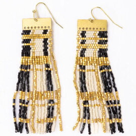 Earring - McKenzie Black/Gold Brass Bar Long Fringe