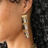 Earring - McKenzie Black/Gold Brass Bar Long Fringe