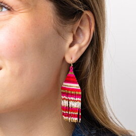Earring - Lexie Hot Pink Horizontal Stripe Beaded