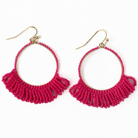 Earring - Kendra Hoop/Bead/Hot Pink