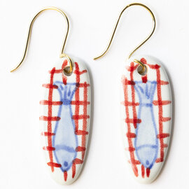 Earring - Danielle Fish/Red Plaid/Oval