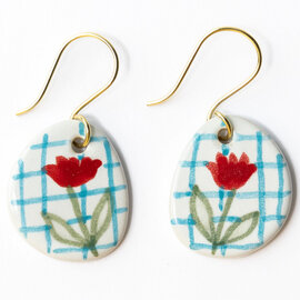 Earring - Danielle Poppy/Blue Plaid/Round