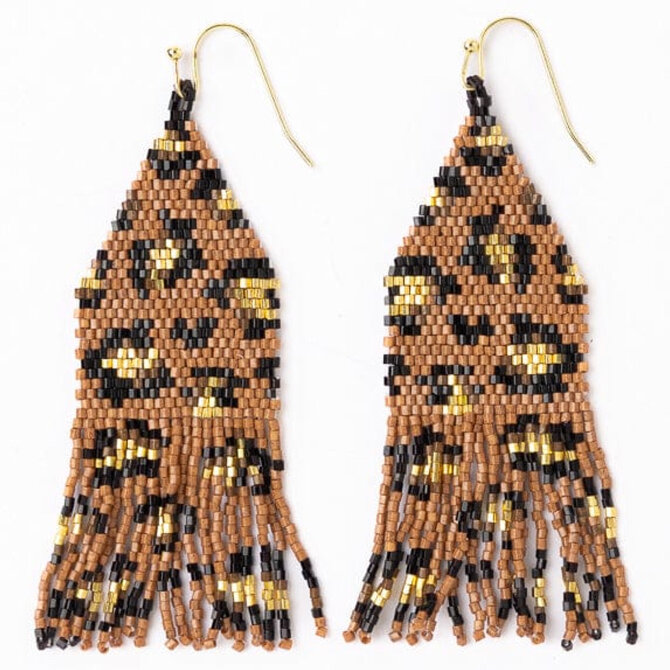 Earring - Delilah Cheetah/Mocha/Black/Gold Fringe