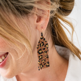 Earring - Delilah Cheetah/Mocha/Black/Gold Fringe
