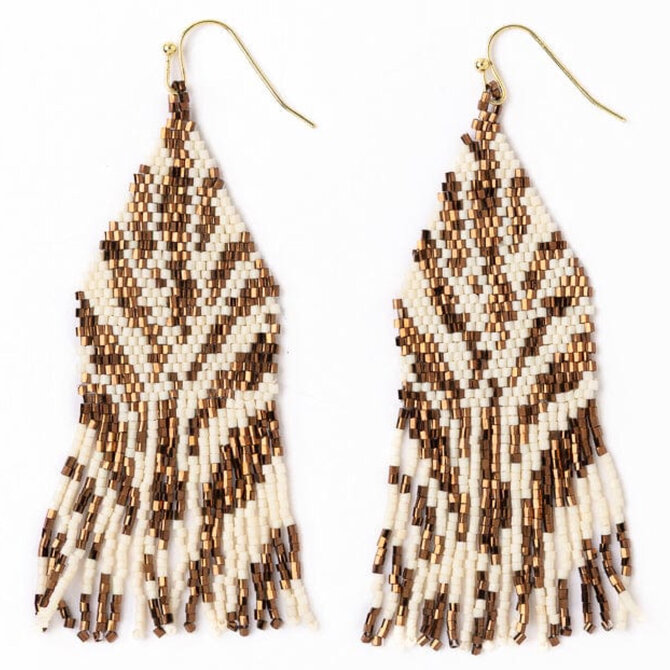 Earring - Delilah Zebra Bronze/Ivory Fringe