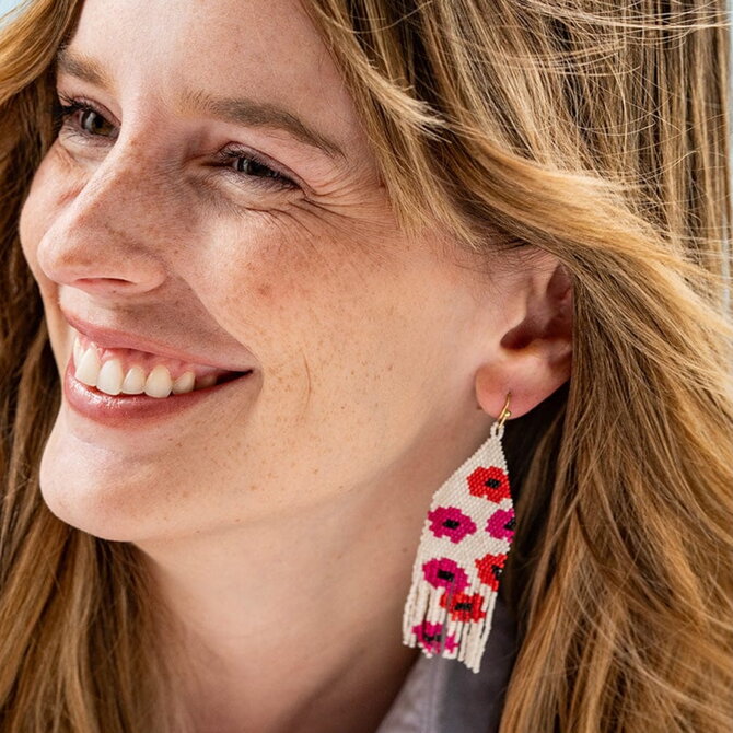 Earring - Delilah Poppies Hot Pink/Red Fringe