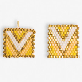 Earring - Chevron Rectangle/Bead/Lemon