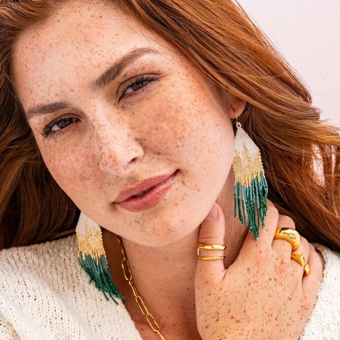 Earring - Claire Bead Fringe/Emerald