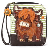 Chala Group Inc ZIPA WALLET-HIGHLAND COW GRN STRIPE