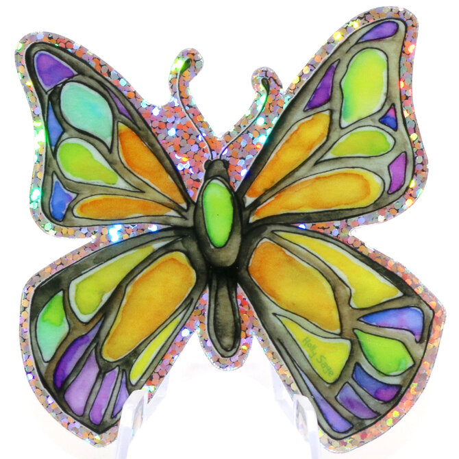 HOLLY SAGE ART STKR-BUTTERFLY STAINED GLASS GLITTER