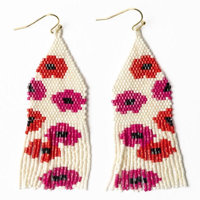 Earring - Delilah Poppies Hot Pink/Red Fringe