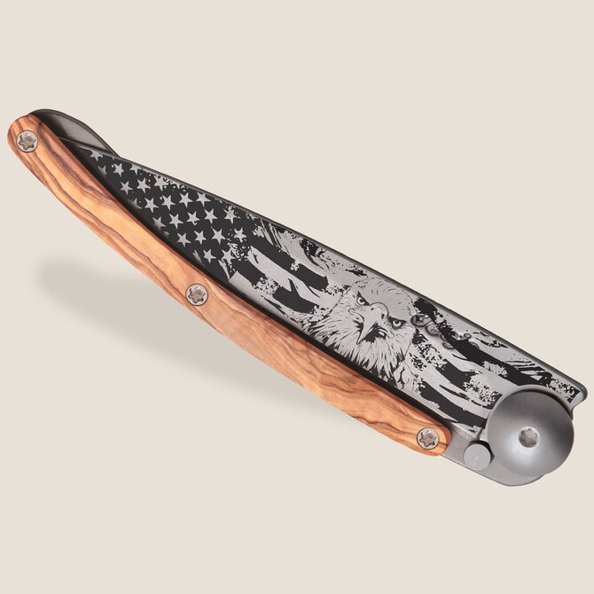 DEEJO KNIFE-Titanium/Olive Wood/Bald Eagle