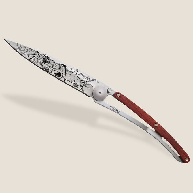 DEEJO KNIFE-Coral Wood/Hunting Scene