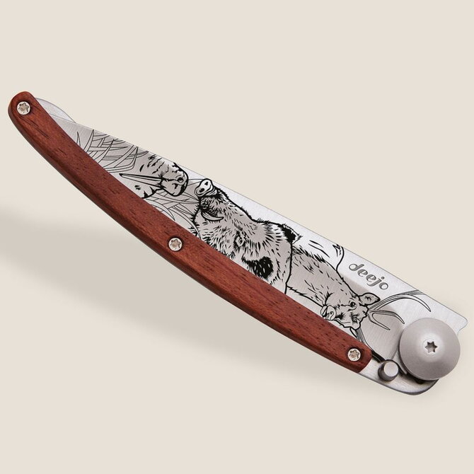 DEEJO KNIFE-Coral Wood/Hunting Scene