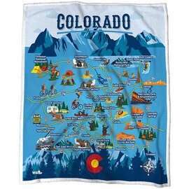 Blanket-Colorado Map Blue/White 50x60