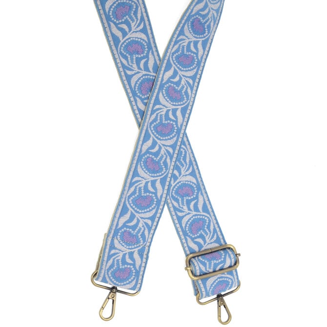 GUITAR STRAP-2" SKY BLUE TRUMPET FLOWER