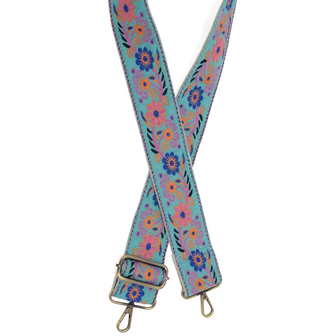 GUITAR STRAP-2" TURQ DAISIES ON THE VINE