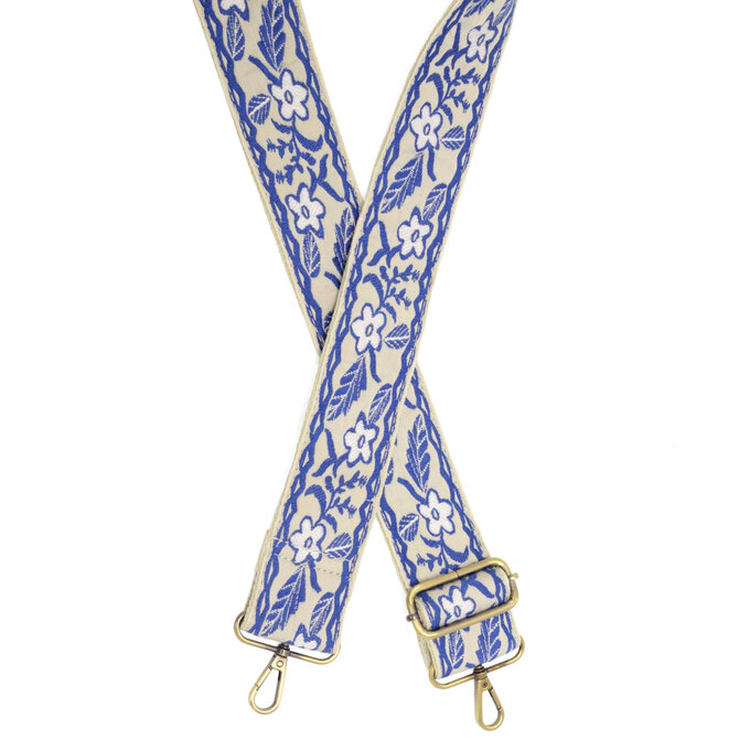 GUITAR STRAP-2" WHITE/BLUE STARFLOWER