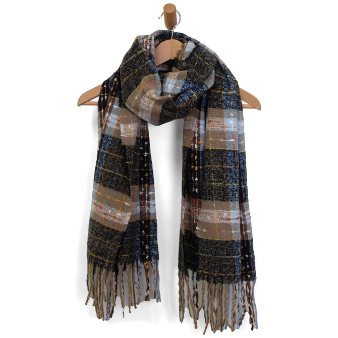 SCARF-COFFEE COZY MADRAS FRINGE