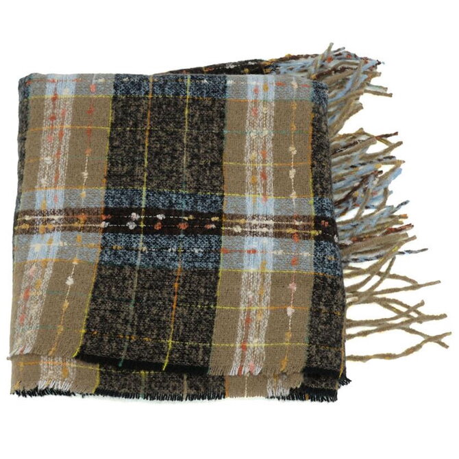 SCARF-COFFEE COZY MADRAS FRINGE