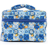 Living Royal TRAVEL CASE-MOSAIC BLUE/WHT/YELLOW COSMETIC PUFFER