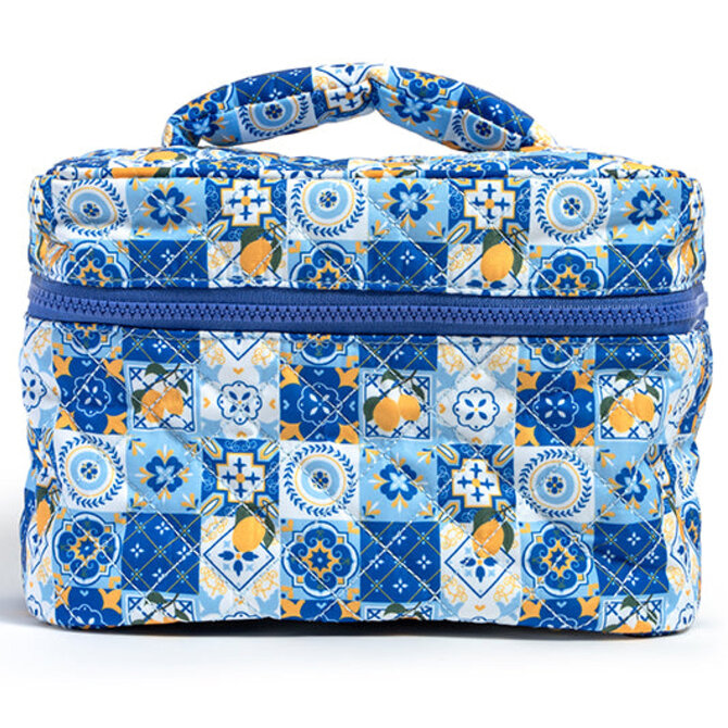 Living Royal TRAVEL CASE-MOSAIC BLUE/WHT/YELLOW COSMETIC PUFFER