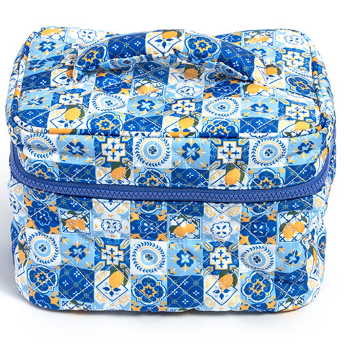 Living Royal TRAVEL CASE-MOSAIC BLUE/WHT/YELLOW COSMETIC PUFFER