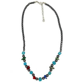BARRY OWEN JEWELRY Necklace-Turquoise/Hematite Square/Round