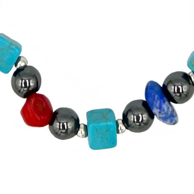 BARRY OWEN JEWELRY Necklace-Turquoise/Hematite Square/Round