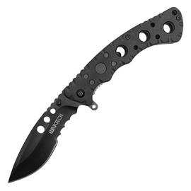 PAWNEE BILL'S KNIFE-BLK/BLK W/ HOLES IN HNDL 8"