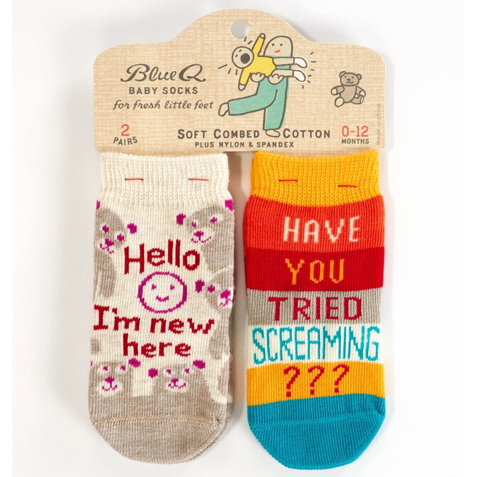 Blue Q SOCKS-BABY I'M NEW/SCREAMING BABY
