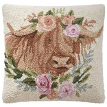 Peking Handicraft PILLOW-HIGHLAND COW W/ FLOWERS 16X16