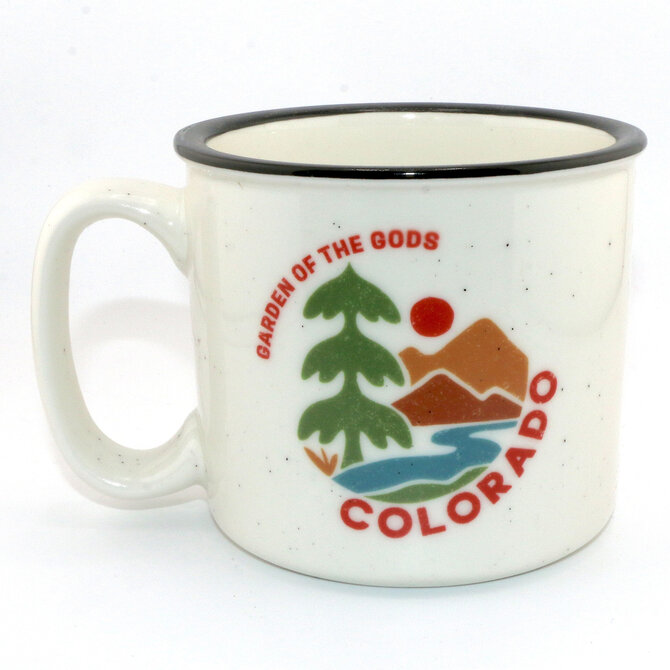A&f Souvenir MUG-TREES/MNT WHT SPECKLE/BLK RIM GOG/CO 18OZ
