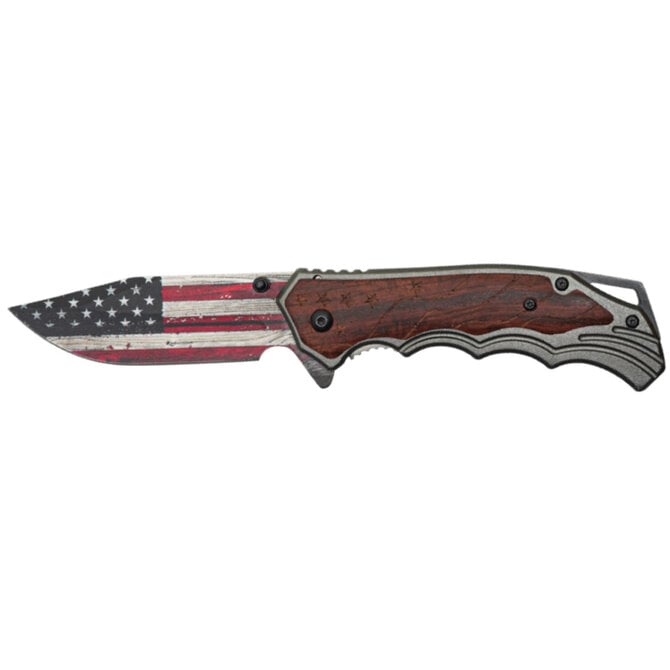 PAWNEE BILL'S KNIFE-US FLAG/WD HNDL W/ STARS 4.75"