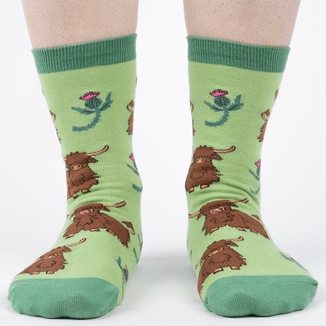Sock It To Me CREW-HARDY HIGHLAND COW WMNS
