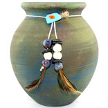 Raku Pottery Works Jar-Medium Spirit Beads/Feather 5"