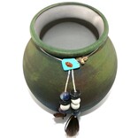 Raku Pottery Works Jar-Medium Spirit Beads/Feather 5"