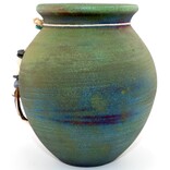 Raku Pottery Works Jar-Medium Spirit Beads/Feather 5"